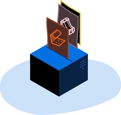 Illustration depicting files being dropped into a box with a secure check logo on it